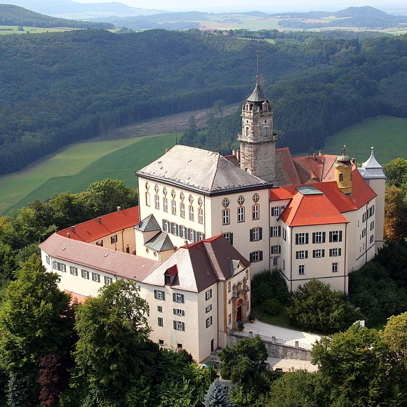 Die Schlossanlage Baldern aus der Luft aufgenommen