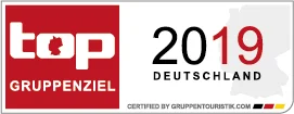 Das Logo zeigt die Aufschrift "Top Gruppenziel" und "2019 Deutschland".