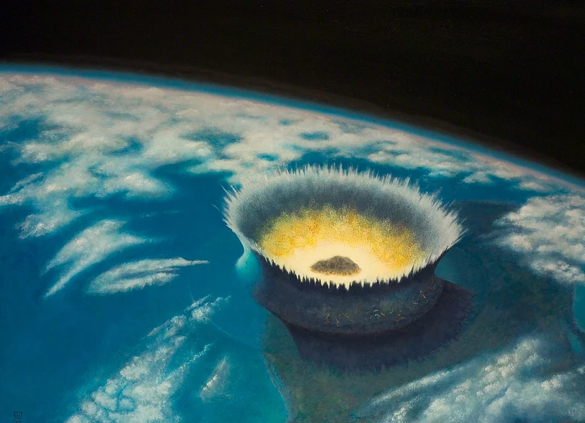 Ölgemälde der Explosion des Chicxulub-Asteroiden-Einschlags