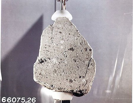 Moon rock collected by the Apollo-16 mission, displayed in the Ries Crater Museum, Nördlingen