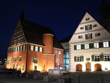 Market square and city hall in Bopfingen by night